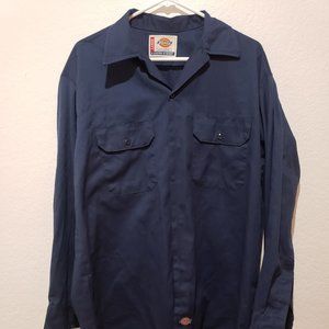 Dickies Blue Long Sleeve Button Front Industrial Work Shirt. Size L.